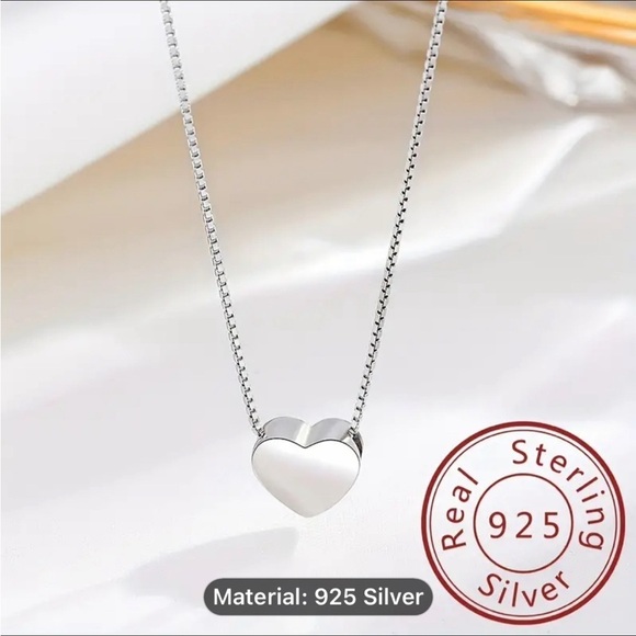 925 Sterling Silver 3D Heart-Shaped Pendant Simple Love Clavicle‎ Chain😍♥️ - Picture 1 of 6